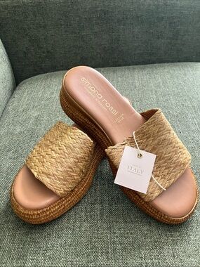 Woven Tan Slide Sandals - Simone Rossi